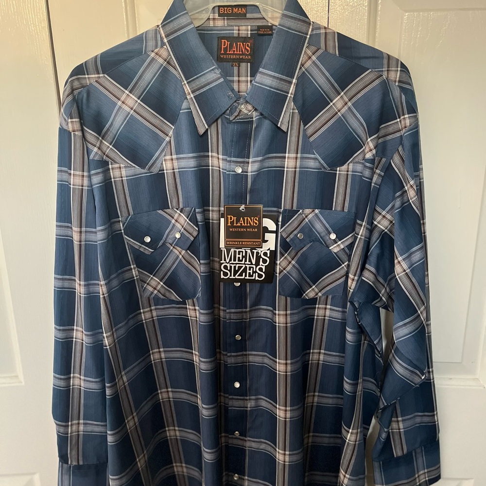 NWT Vintage Plains Western Wear Plaid Shirt with Pearl Snap Buttons Size 2X